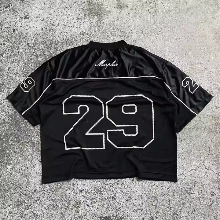 Custom Streetwear Summer Printed Polyester Oversized Boxy Retro Soccer Football Jersey V Neck Mesh Men's T-Shirts