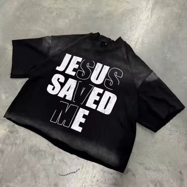 Streetwear Oversized Tshirt Custom Acid Washed Vintage T Shirt Heavyweight Cotton Boxy Cropped T Shirt for Men