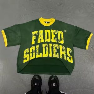Custom Logo Graphic Printing French Terry Thick Oversized Heavyweight Boxy Cropped T Shirt Men Retro American Football Jersey