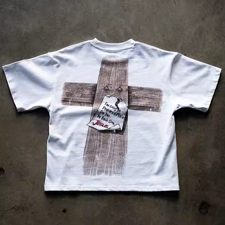 Custom Heavyweight BrandTee Shirt Men Screen Print Cut and Sew T-Shirt High Quality 250 Gsm Raw Hem Boxy Cropped T Shirts