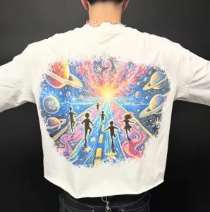 Custom Graphic Dtg Print Cut Edge Raw Hem Blank 100% Cotton Heavyweight Oversized Boxy Cropped T Shirt for Men