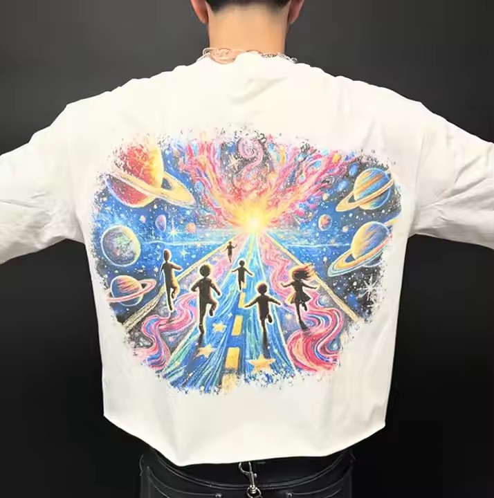Custom Graphic Dtg Print Cut Edge Raw Hem Blank 100% Cotton Heavyweight Oversized Boxy Cropped T Shirt for Men