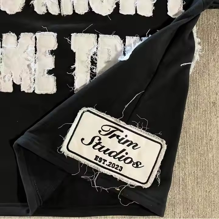 Custom Men Drop Shoulder Heavy Cotton Crew Neck Tee Oversized Applique Patch Embroidery Distressed Boxy Cropped T Shirt Men
