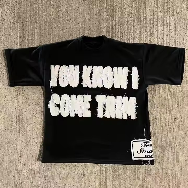 Custom Men Drop Shoulder Heavy Cotton Crew Neck Tee Oversized Applique Patch Embroidery Distressed Boxy Cropped T Shirt Men