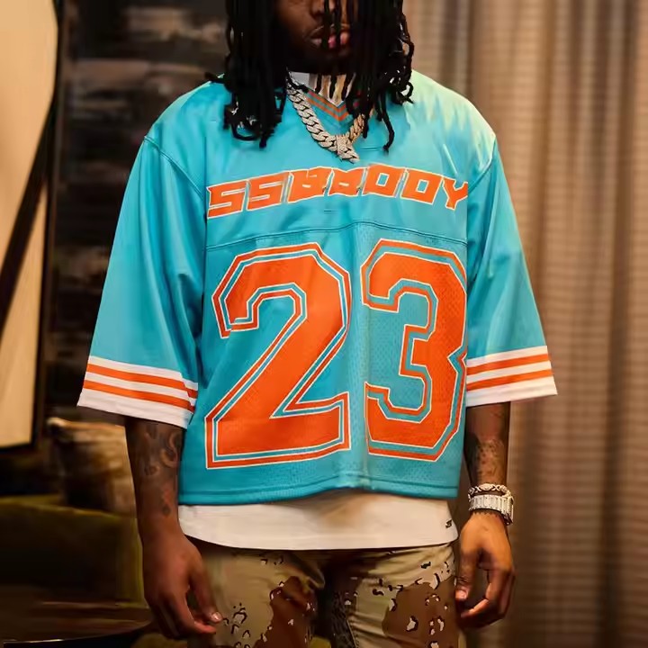 Custom Streetwear Vintage Mens Polyester Quick Dry Sports Retro Soccer Basketball Mesh Men Boxy Jersey Football T-shirt