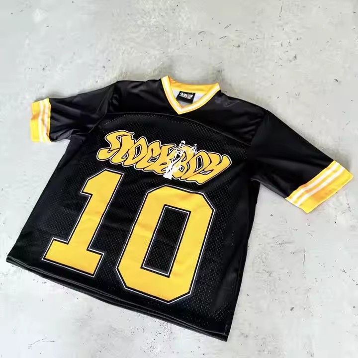 Streetwear V Neck Boxy Screen Printing Baseball T-shirts Custom Oversized Tshirts Sports Soccer Mesh Football Jersey for Men