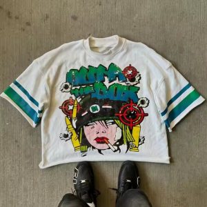 Custom High Quality Casual Streetwear Heavyweight French Terry Graphic Boxy Cropped Silk Screen Printed Retro T-Shirt