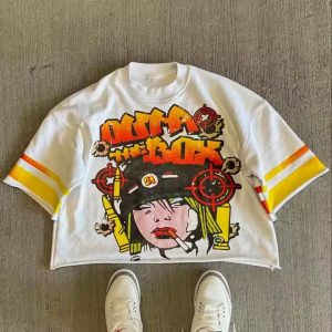 Custom High Quality Casual Streetwear Heavyweight French Terry Graphic Boxy Cropped Silk Screen Printed Retro T-Shirt