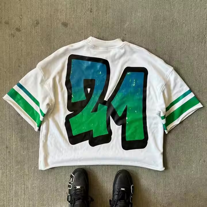 Custom High Quality Casual Streetwear Heavyweight French Terry Graphic Boxy Cropped Silk Screen Printed Retro T-Shirt