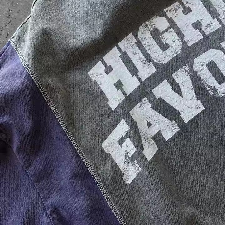 Custom Streetwear Screen Printing Boxy Color Blocked T-Shirt Man Oversized Acid Wash Cut and Sew T Shirt for Men