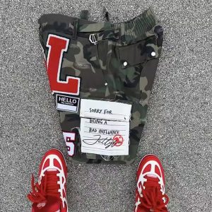 Custom All Over Printed Camouflage Embroidery Ripped Distressed Cargo Camo Jorts Jeans Denim Cargo Shorts for Men