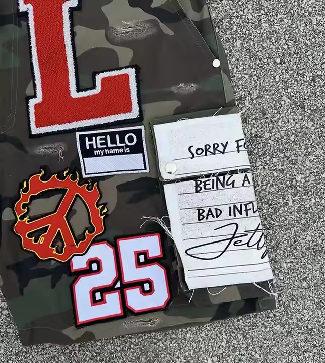 Custom All Over Printed Camouflage Embroidery Ripped Distressed Cargo Camo Jorts Jeans Denim Cargo Shorts for Men