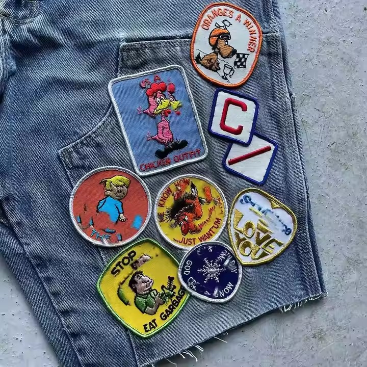 Custom 2025 Carpenter Acid Wash Cut Edge Distressed Applique Embroidery Patch Streetwear Jorts Denim Shorts Men