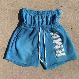 Custom Mens Distressed Embroidery Sweat Shorts Streetwear Heavyweight Cotton French Terryh Acid Washed Double Waist Shorts