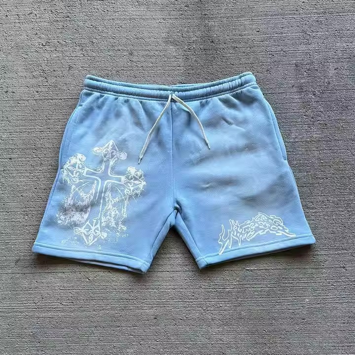 Custom Graphic Print Men Cropped Raw Hem Cotton French Terry Vintage Gym Running Fitness Vintage Acid Wash Shorts Men