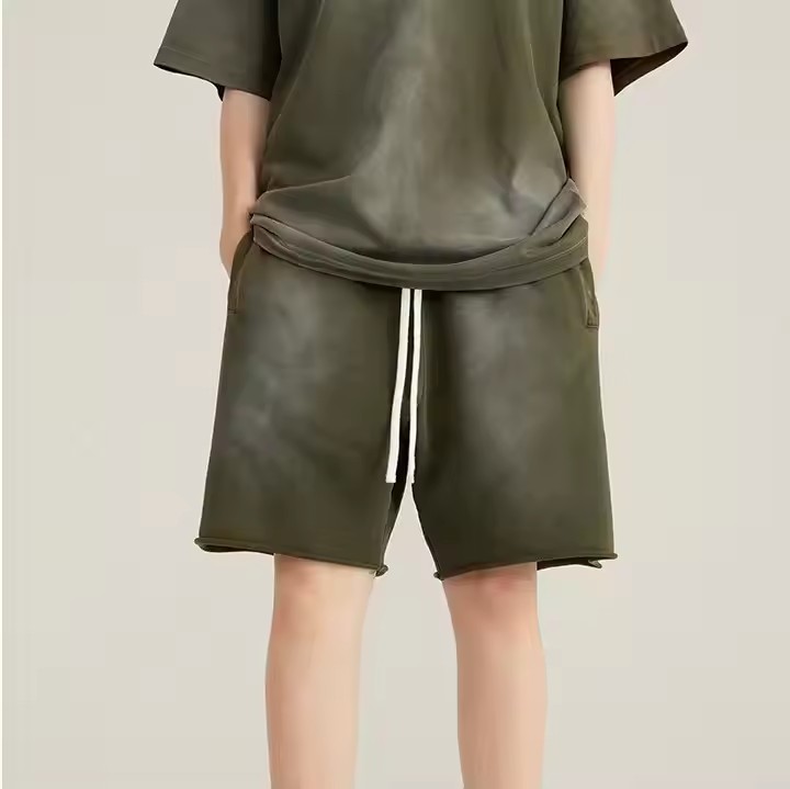 Puff Print Custom Screen Printing 3d Print Sun Faded Washed 100% Cotton Sweat Shorts Vintage Stone Acid Wash Shorts Men