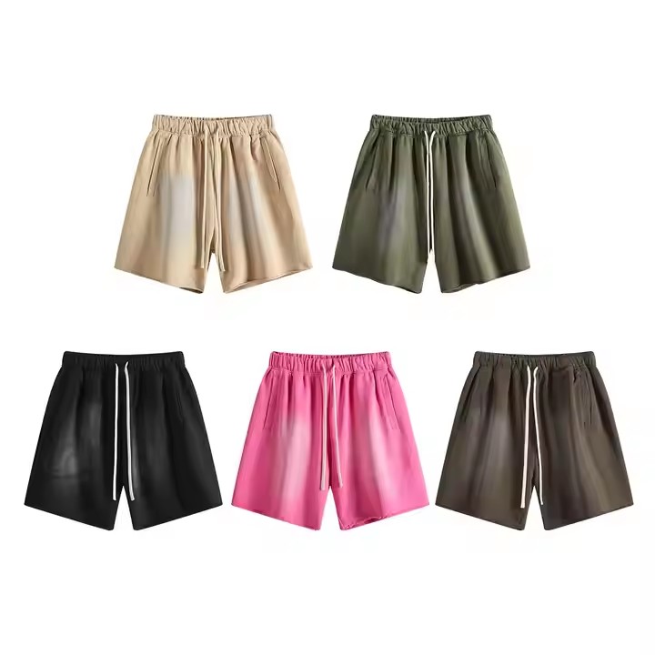 Puff Print Custom Screen Printing 3d Print Sun Faded Washed 100% Cotton Sweat Shorts Vintage Stone Acid Wash Shorts Men