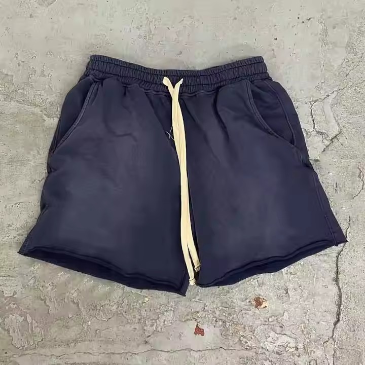 Street Wear Custom Logo Jogger Sweat Short Pants Distressed Embroidery Patch Acid Wash Vintage Cotton Shorts Pants