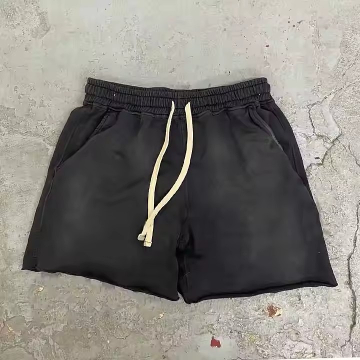 Street Wear Custom Logo Jogger Sweat Short Pants Distressed Embroidery Patch Acid Wash Vintage Cotton Shorts Pants