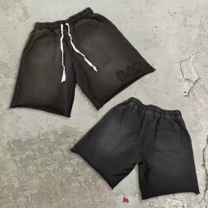 Street Wear Custom Logo Jogger Sweat Short Pants Distressed Embroidery Patch Acid Wash Vintage Cotton Shorts Pants