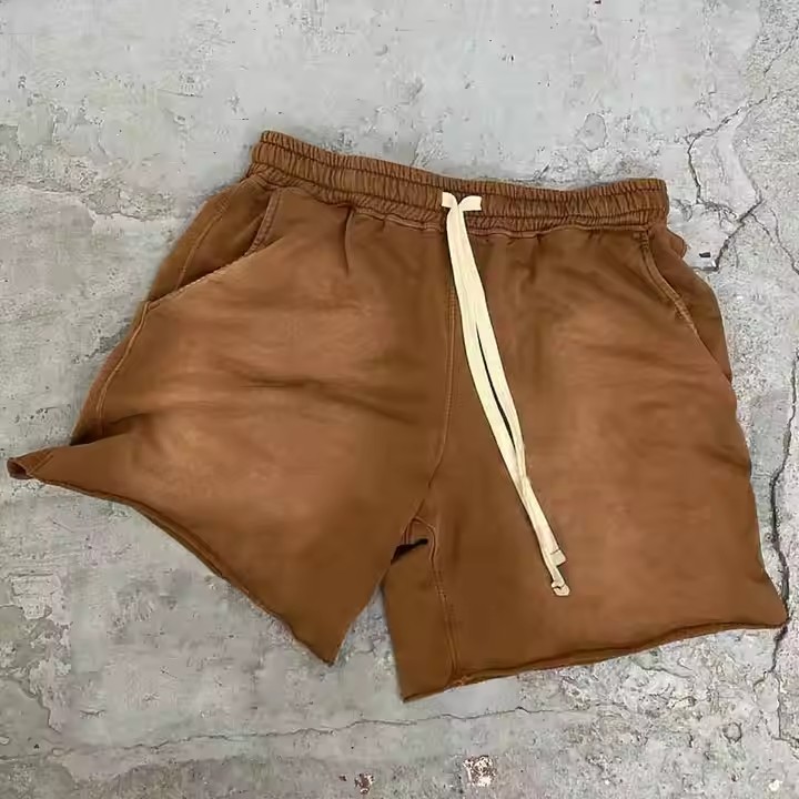 Street Wear Custom Logo Jogger Sweat Short Pants Distressed Embroidery Patch Acid Wash Vintage Cotton Shorts Pants
