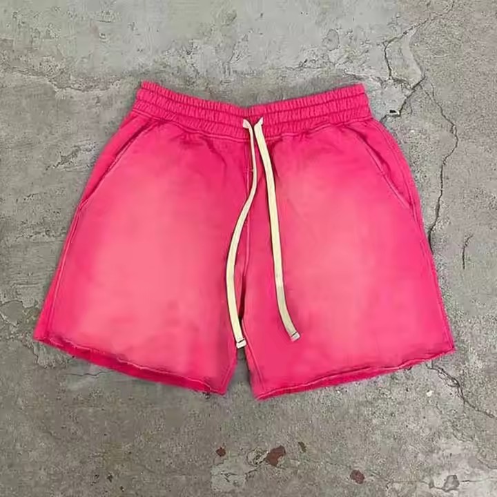 Street Wear Custom Logo Jogger Sweat Short Pants Distressed Embroidery Patch Acid Wash Vintage Cotton Shorts Pants