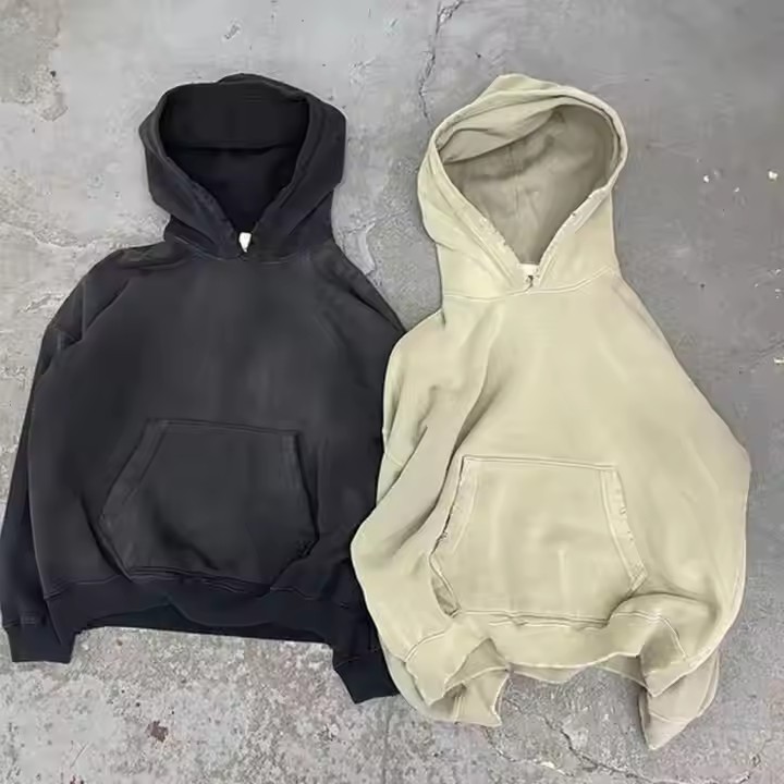 Custom Logo Blank Initial Heavyweight Jersey Cotton Hoodies With Big Hood Mens Baggy Grunge Hoodie Sun Fade Acid Wash