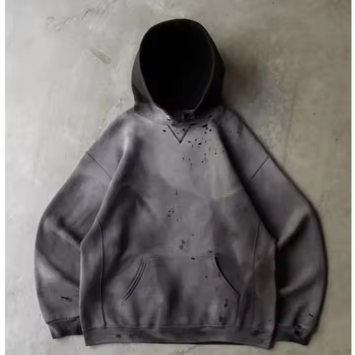 Custom Logo Blank Initial Heavyweight Jersey Cotton Hoodies With Big Hood Mens Baggy Grunge Hoodie Sun Fade Acid Wash