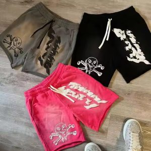 OEM Custom Summer Sports Five Inch Sports Casual Cotton Shorts Men's Running Powder Puff Print Sweatshirt Shorts