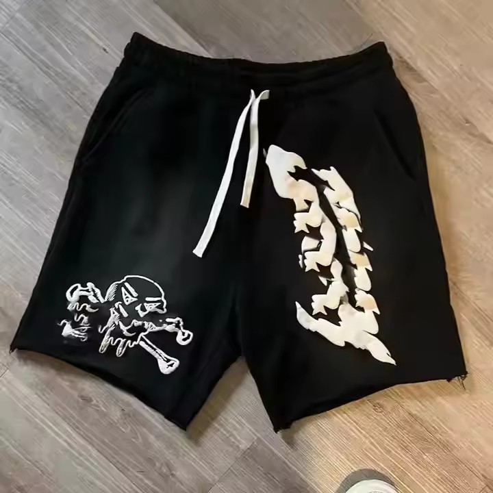 OEM Custom Summer Sports Five Inch Sports Casual Cotton Shorts Men's Running Powder Puff Print Sweatshirt Shorts