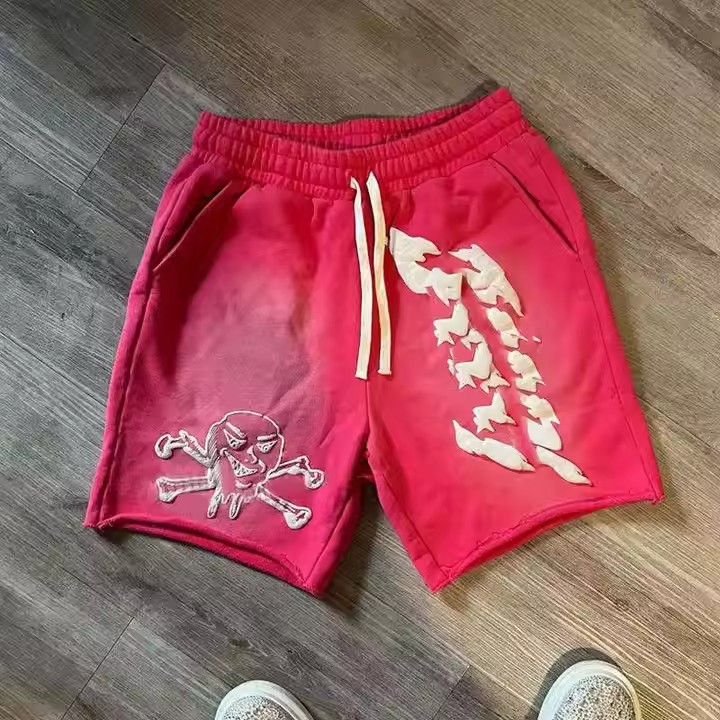 OEM Custom Summer Sports Five Inch Sports Casual Cotton Shorts Men's Running Powder Puff Print Sweatshirt Shorts