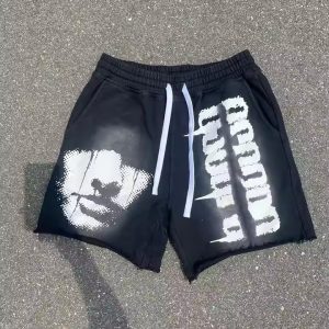 OEM Custom Summer Sports Five Inch Sports Casual Cotton Shorts Men's Running Powder Puff Print Sweatshirt Shorts