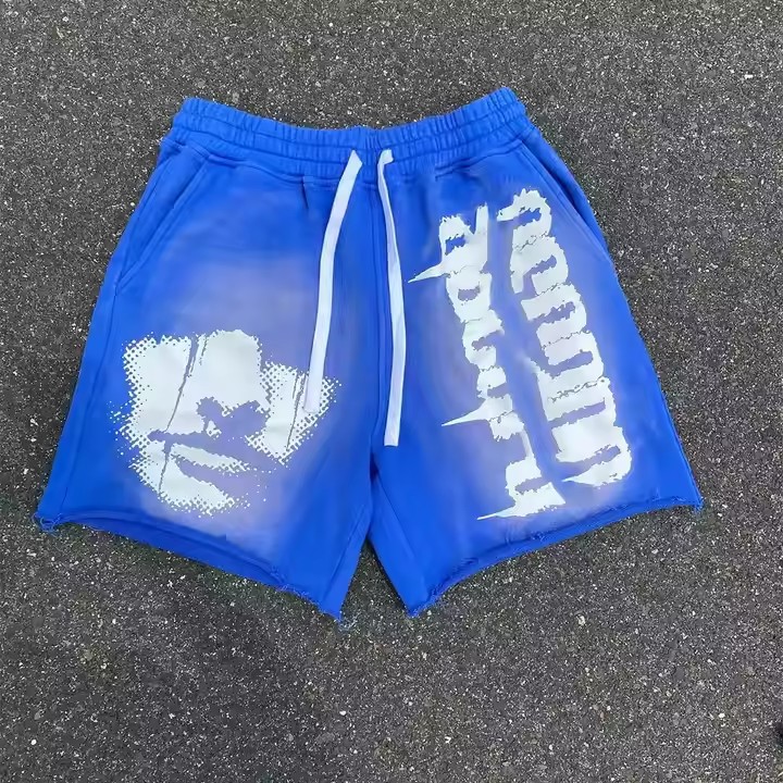 OEM Custom Summer Sports Five Inch Sports Casual Cotton Shorts Men's Running Powder Puff Print Sweatshirt Shorts