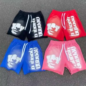 OEM Custom Summer Sports Five Inch Sports Casual Cotton Shorts Men's Running Powder Puff Print Sweatshirt Shorts