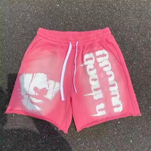 OEM Custom Summer Sports Five Inch Sports Casual Cotton Shorts Men's Running Powder Puff Print Sweatshirt Shorts