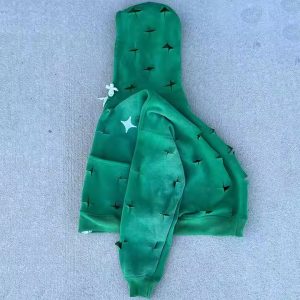 Custom 2025 New Streetwear 400 Gsm Heavyweight Oversized Green Acid Wash Vintage Ripped Hole Distressed Zip up Hoodie