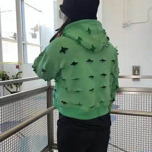 Custom 2025 New Streetwear 400 Gsm Heavyweight Oversized Green Acid Wash Vintage Ripped Hole Distressed Zip up Hoodie
