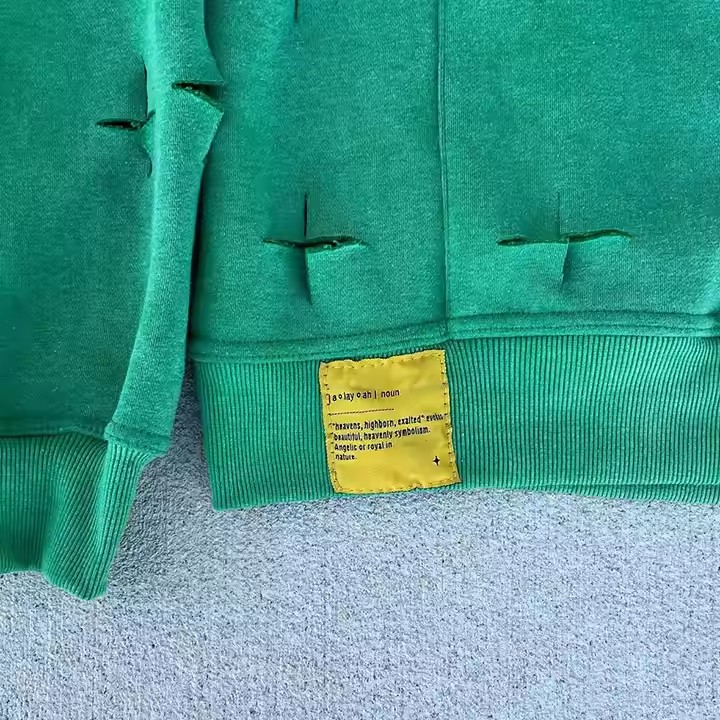 Custom 2025 New Streetwear 400 Gsm Heavyweight Oversized Green Acid Wash Vintage Ripped Hole Distressed Zip up Hoodie