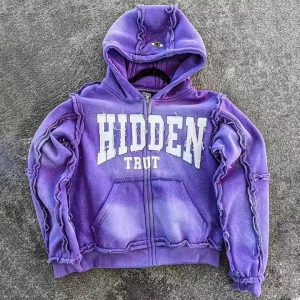 Custom 2025 Streetwear Heavy Weight Rhinestone Hoodie Reverse Stitch Patch Distressed Embroidery Vintage Washed Zip up Hoodie