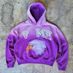Clothing Manufacturer Custom Boxy Cropped Purple Washed Sun Faded 420 gsm Heavyweight Pullover Rhinestone Acid Wash Hoodie