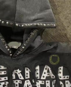 Custom 100% Cotton French Terry Patch Embroidery Rhinestone Acid Wash Rhinestone Distressed Boxy Cropped Pullover Hoodie Men