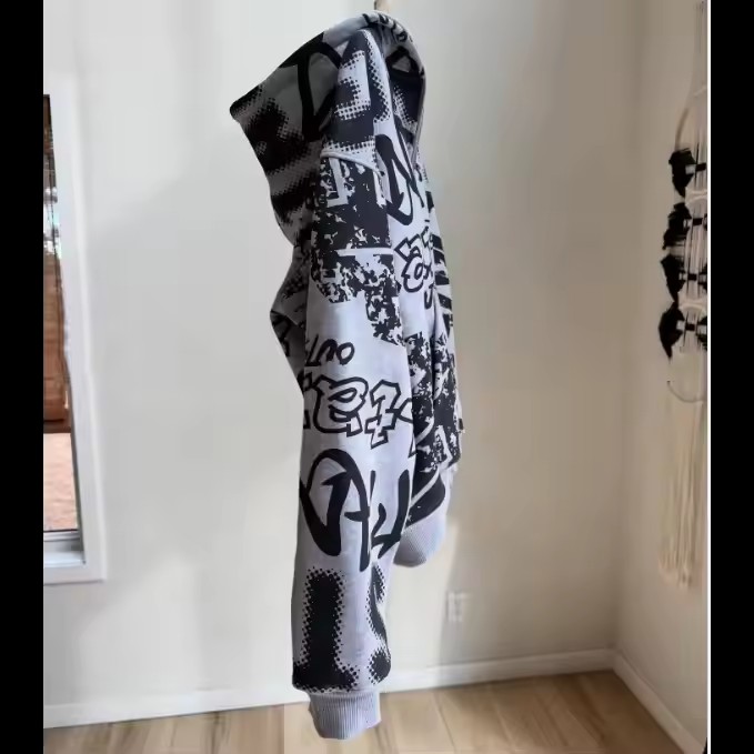 Custom Streetwear Heavyweight Fleece All Over Full Printing Hoodies Washed Baggy Cropped Oversized Boxy Zip up Hoodie