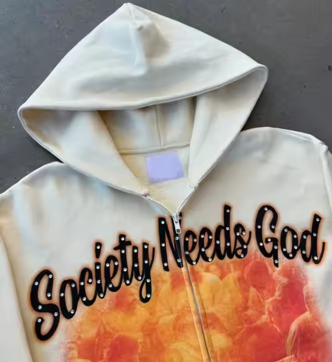 Custom 450 Gsm French Terry Graphic Fleece Heavyweight Zip up Hoodie Unisex 100% Cotton Zipper Rhinestone Hoodie for Men
