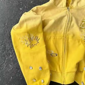 Custom Heavyweight 100% Cotton Pearl on Zipper Hoodie Sun Faded Distressed Embroidery Rhinestone Acid Wash Hoodie for Men