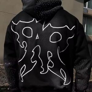 Custom Rhinestone Hoodie Acid Wash Distressed Embroidery Streetwear Boxy Pullover Zipper Sweatshirt Hoodie for Men