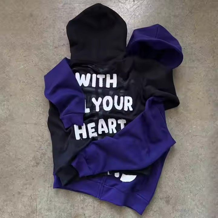 Custom Streetwear Oversized Boxy Zipper Heavyweight 100% Cotton Terry Acid Wash Embroidery Distressed Zip up Hoodie