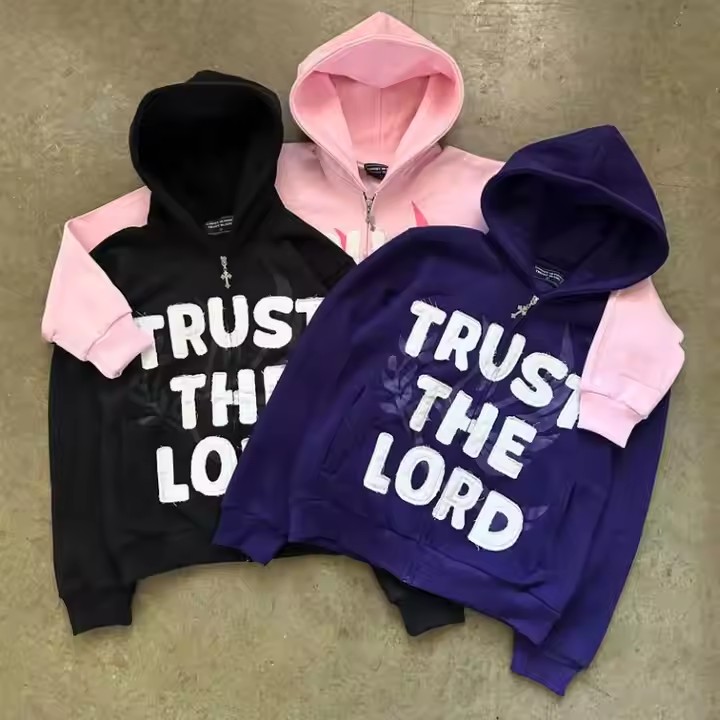 Custom Streetwear Oversized Boxy Zipper Heavyweight 100% Cotton Terry Acid Wash Embroidery Distressed Zip up Hoodie