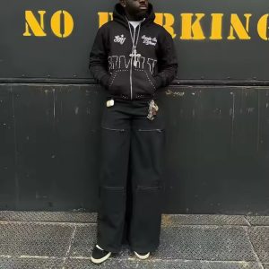 Custom Rhinestone Zip up Hoodie 450 Gsm Thick Heavy Weight Screen Printing Logo Streetwear Zipper Hoodies Men