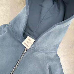 Custom 100% Cotton Zipper Hoodie Vintage Washed 460gsm Distressed Hem Acid Washing Blank Hoodie for Men