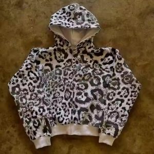 Custom French Terry Tracksuits Leopard Print Zipper Sweatpants and Hoodie Set Baggy Jogger Set Streetwear Men 2 Piece Sets